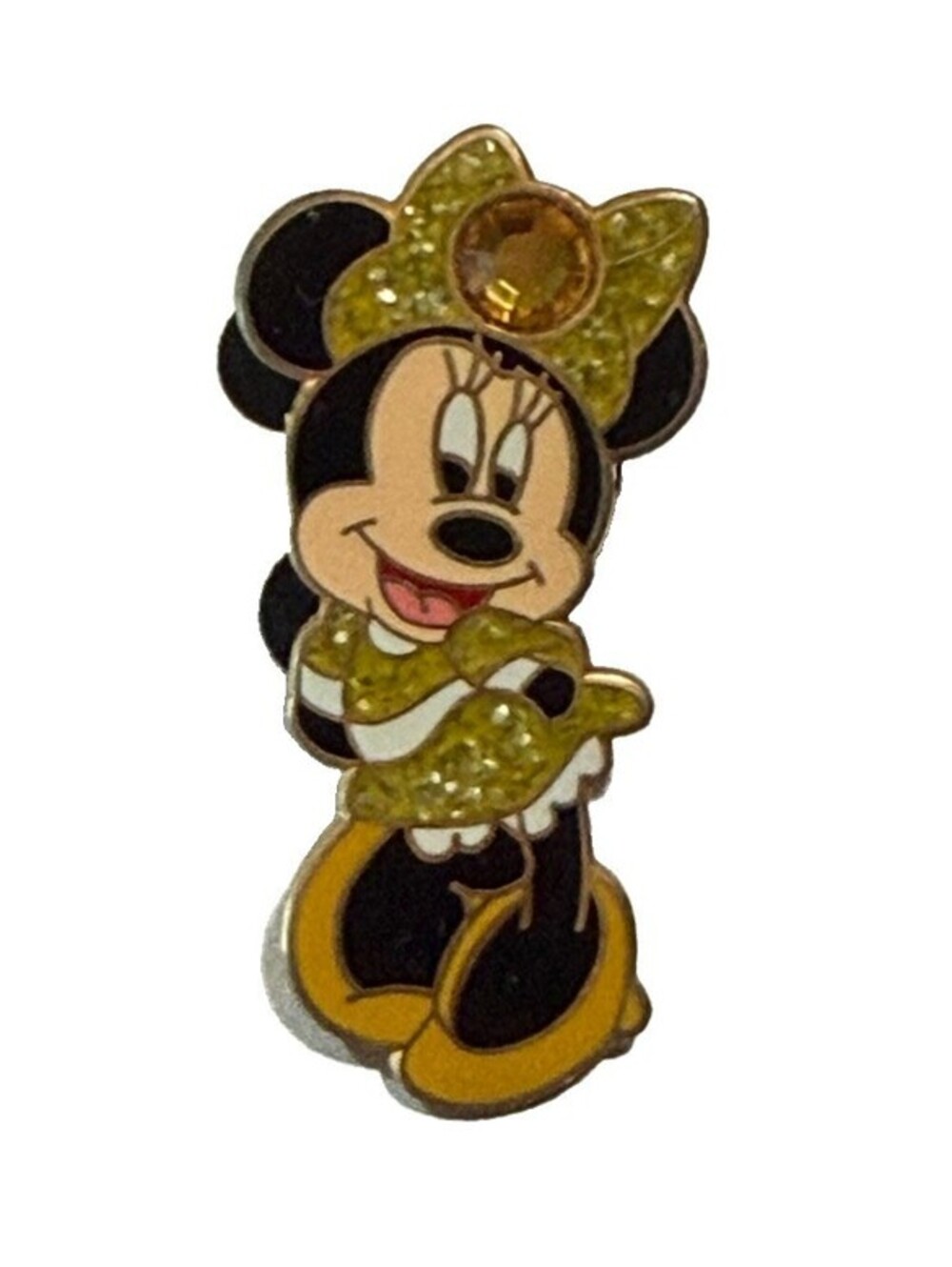 Vintage Disney Pin, 2002, Minnie Mouse, Yellow Glitter, November Birthstone, WDW